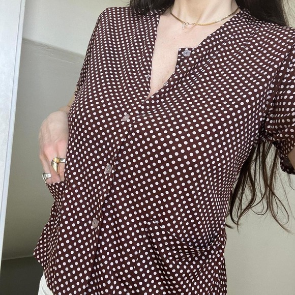 Vintage artsy brown and white polkadot boxy top blouse - Picture 1 of 5